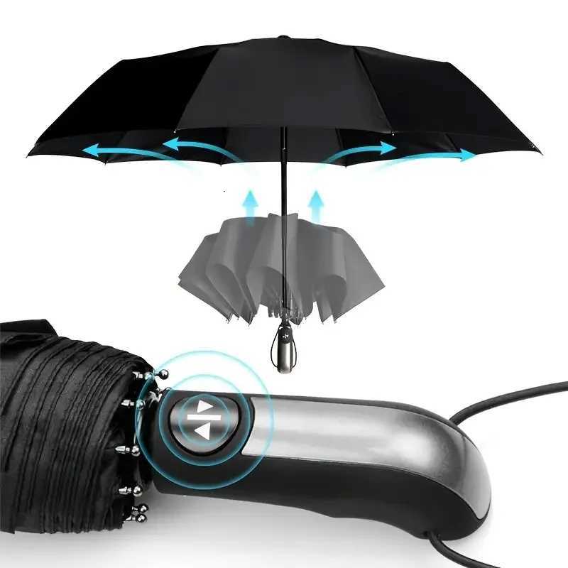 23 inch automatic folding umbrella business mens large double umbrella black rubber rain and rain dual-use umbrella three fo C251117