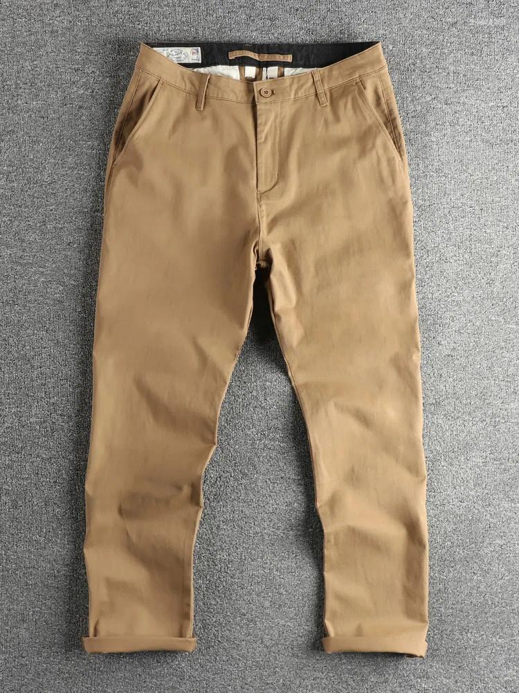 Men's Pants 2025 Spring Autumn American Retro Woven Twill Chino Busniess Simple 97.4% Cotton Washed Casual Straight Trousers