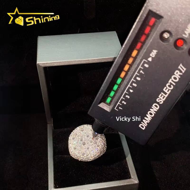 Hip Hop Iced Out Mosaic Reverse Setting Mens Moissanite Ring Custom GRA 925 Sterling Silver Ring for Engagement Wedding