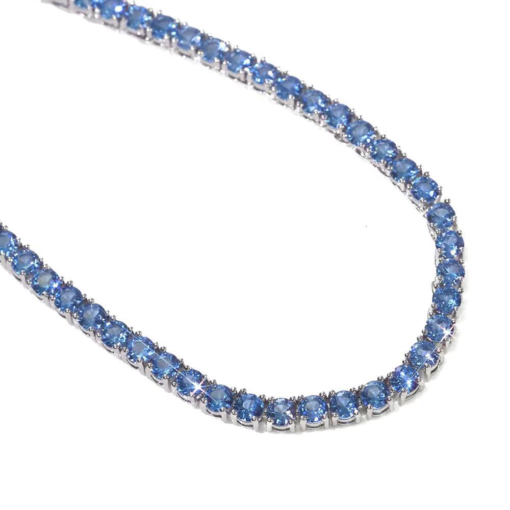 Moissanite 5mm Colorful Gemstone Tennis Chain Necklace Silver Plated Necklace Hip Hop Jewelry Shiny Zircon Iced Out Tennis Chain
