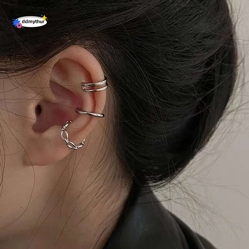 3Pcs/Set Clips for Women Unisex Minimalist Fashion Cartilage Hoop Earrings Sets Ear Cuff Fake Piercing Clip on Earring ddmythur
