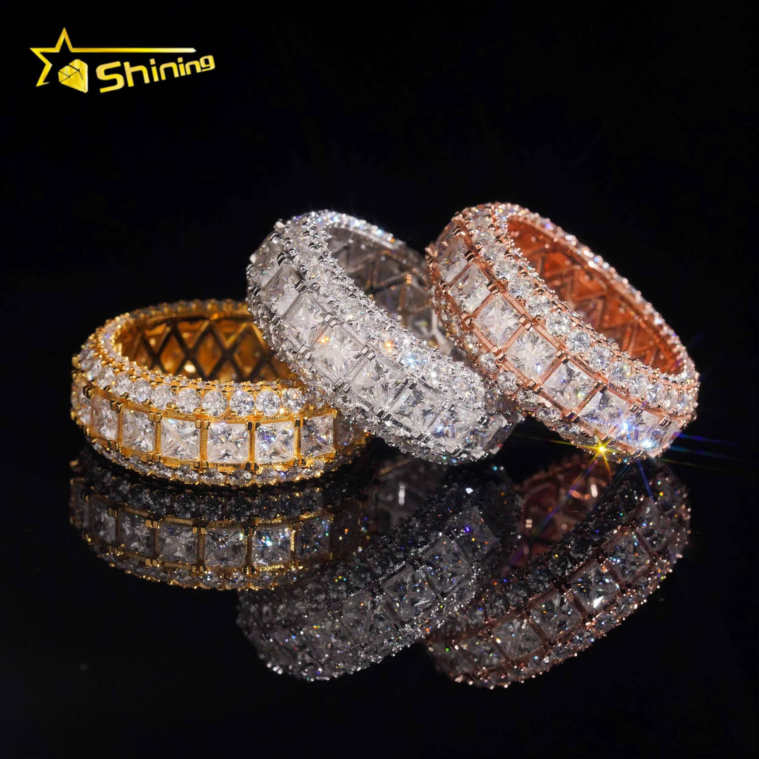 GRA Pass Diamond Tester Wholesale Solid Silver 925 VVS Moissanite Fully Iced Out Wedding Ring Engagement Eternity Band Ring