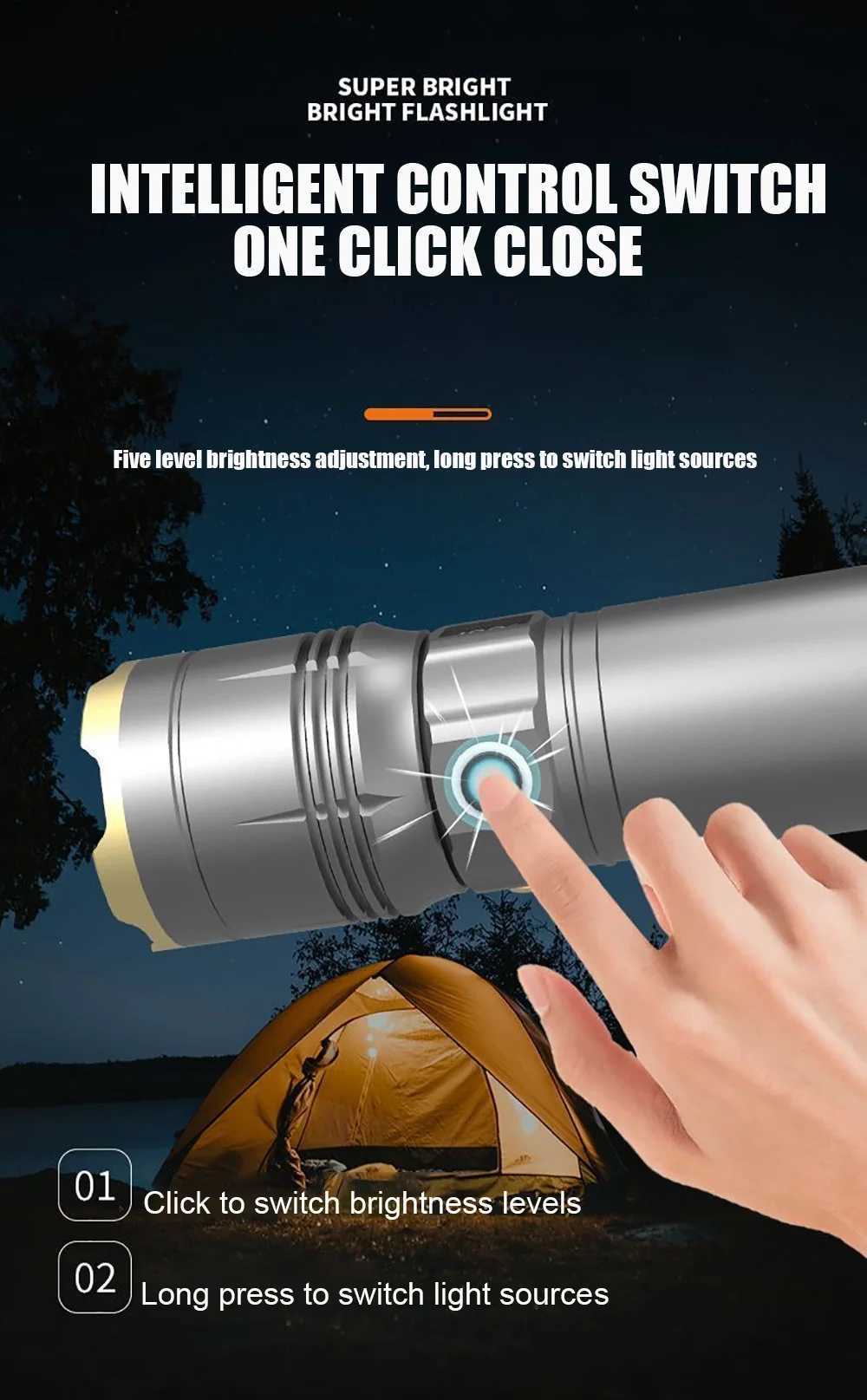 2025 Newest 10000mah Powerful white and yellow laser dual light source flashlight 3000W tactical flashlight emergency spotlight M251117