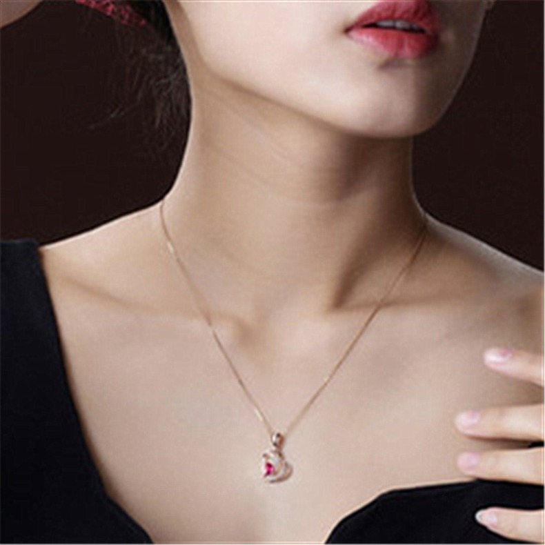 Heart Necklaces for Women Rose Gold Necklaces for Her,Red Heart Birthstone Necklace Dainty Necklace Jewelry Gifts for Christmas Anniversary Birthday G