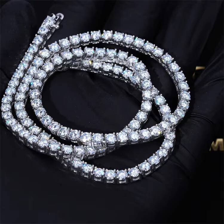 AAA Gems 4mm Hip Hop Square Diamond Tennis Chain Big Moissanite Tennis Chain Moissanite Tennis Chain Choker Jewellery