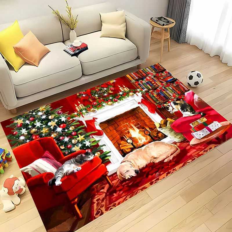 3D HD Printing Warm Christmas Carpet Living Room Rugs Bedroom Sofa Doormat Decor Mat Kid Non-slip Floor Alfombra New Year GiftsM251117