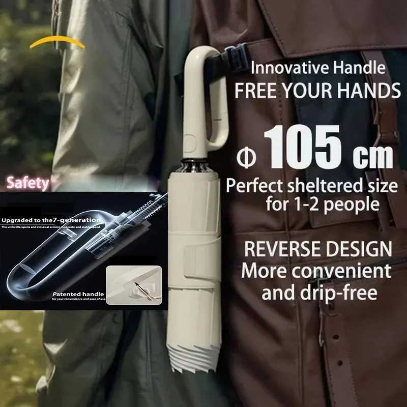 Outdoor Carabiner Windproof Umbrella Auto-fold reinforced frame attachable to bags wind UV protection C251117