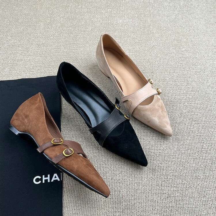 Suede Genuine Leather Pumps for Women with Wedge Elegant Designer Shoe Work Shoes womens Brown flats dressy