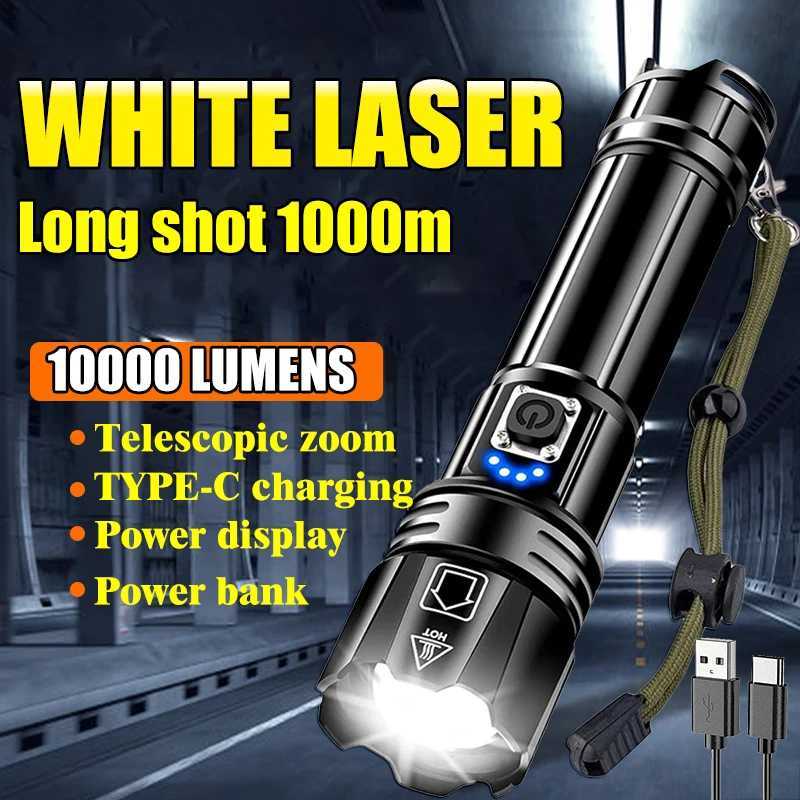 10000LM Super Bright White Laser Flashlight With 26650 5000mAh Battery USB Rechargeable Zoom LED Tactical Torch Camping Lantern M251117