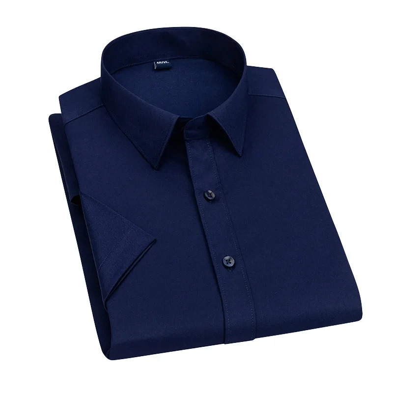 Stretch Anti-Wrinkle Short-sleeved Casual Shirt Mens Summer Fashion Solid Color Formal Business Dress Shirt White Blue Pink 250417