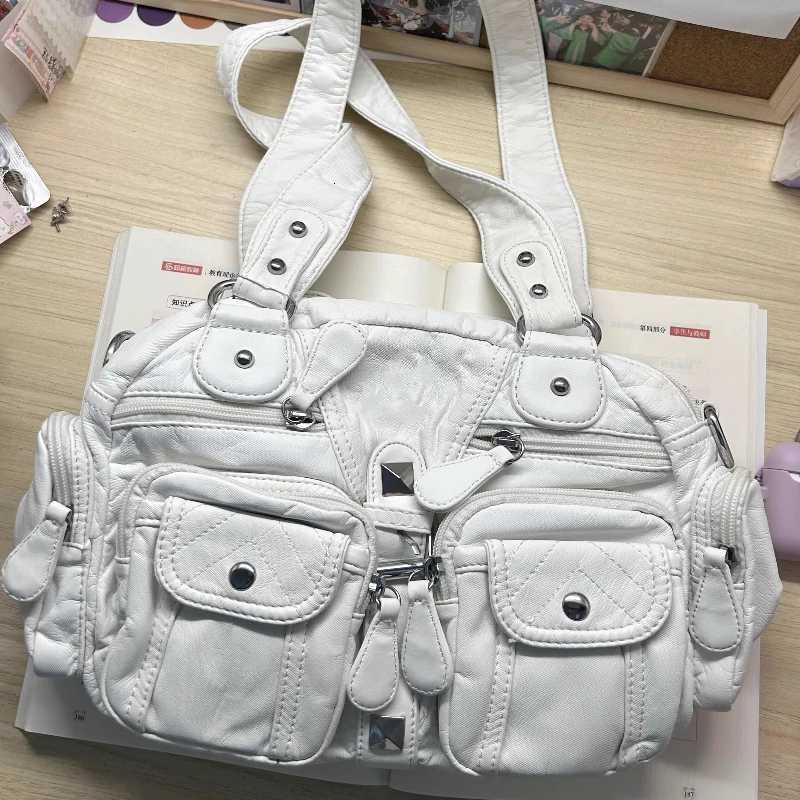 Women Retro White Handbags Y2k Aesthetic Casual Office Lady Shoulder Bags Vintage Punk Pockets Underarm Bag 2025 New All MatchW251117