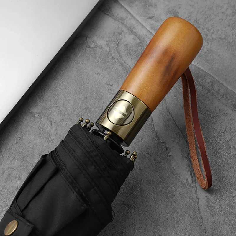 Parachase Automatic Umbrella Rain Women Men 115cm Double Layer Windproof Umbrella Wood Handle 10 Ribs Umbrellas Paraguas C251117