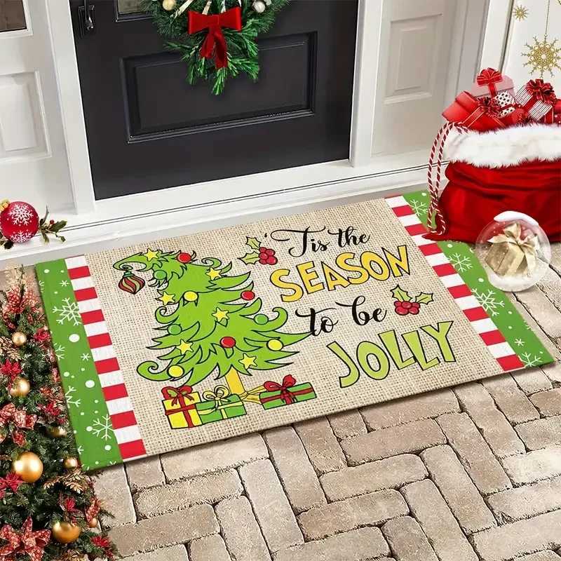 VIKAMA Christmas Tree Floor Mat - Green Edged Snowflake Decorative Carpet - Easy To Clean Entrance Floor Mat - Home DecorationM251117