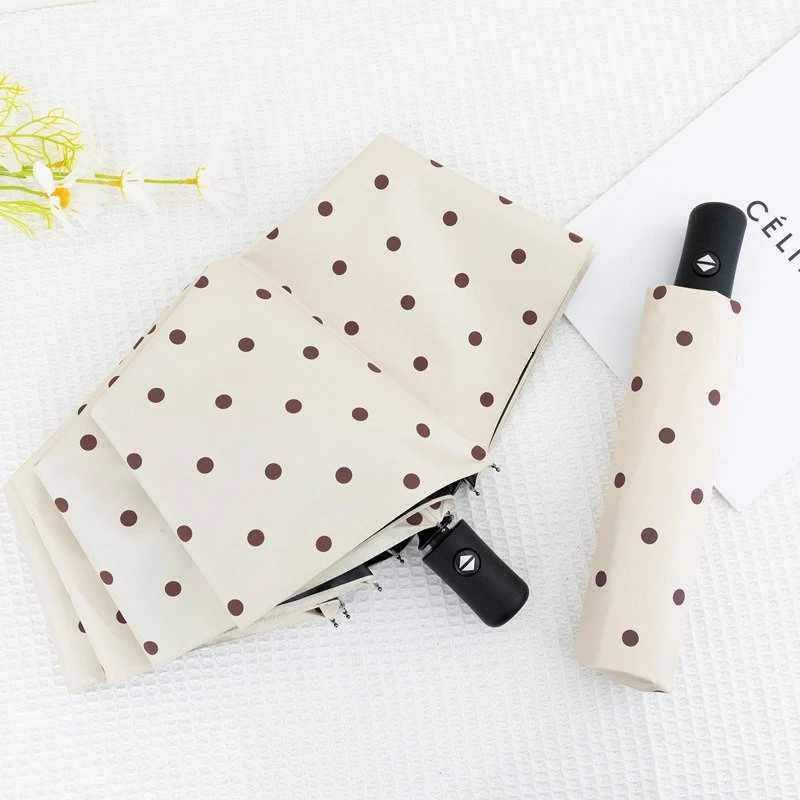 Automatic Folding Polka Dots Umbrella Black Glue Simple UV Protection Sun Rain Outdoor Travel Daily Commute Lightweight Portable C251117
