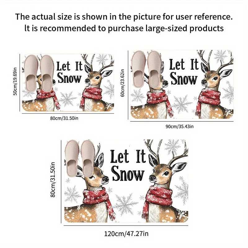 Open-1pc Winter Christmas Door Mat Flannel Thickness High-Quality Reindeer with Let it Snow Print Skid Mat for WinteM251117