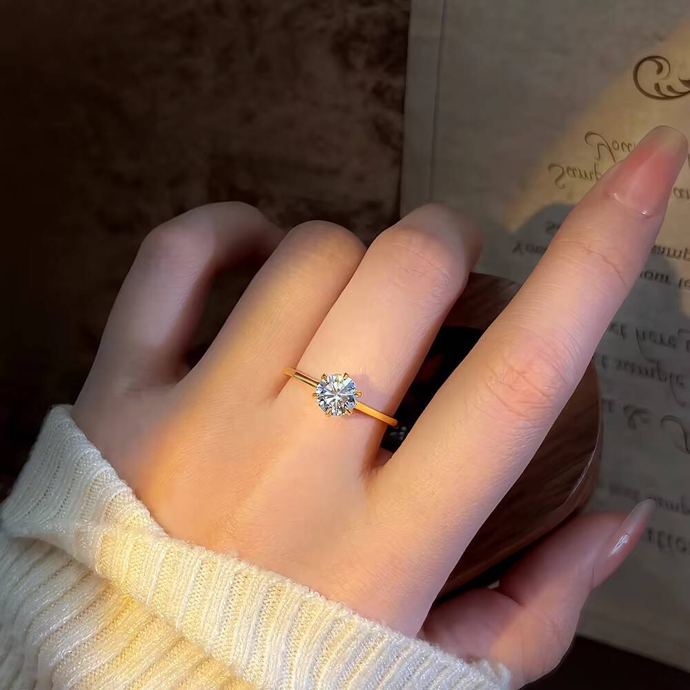 Ready to Ship Round Brilliant Moissanite Engagement and Wedding Ring GRA 925 Sterling Silver VVS D Color