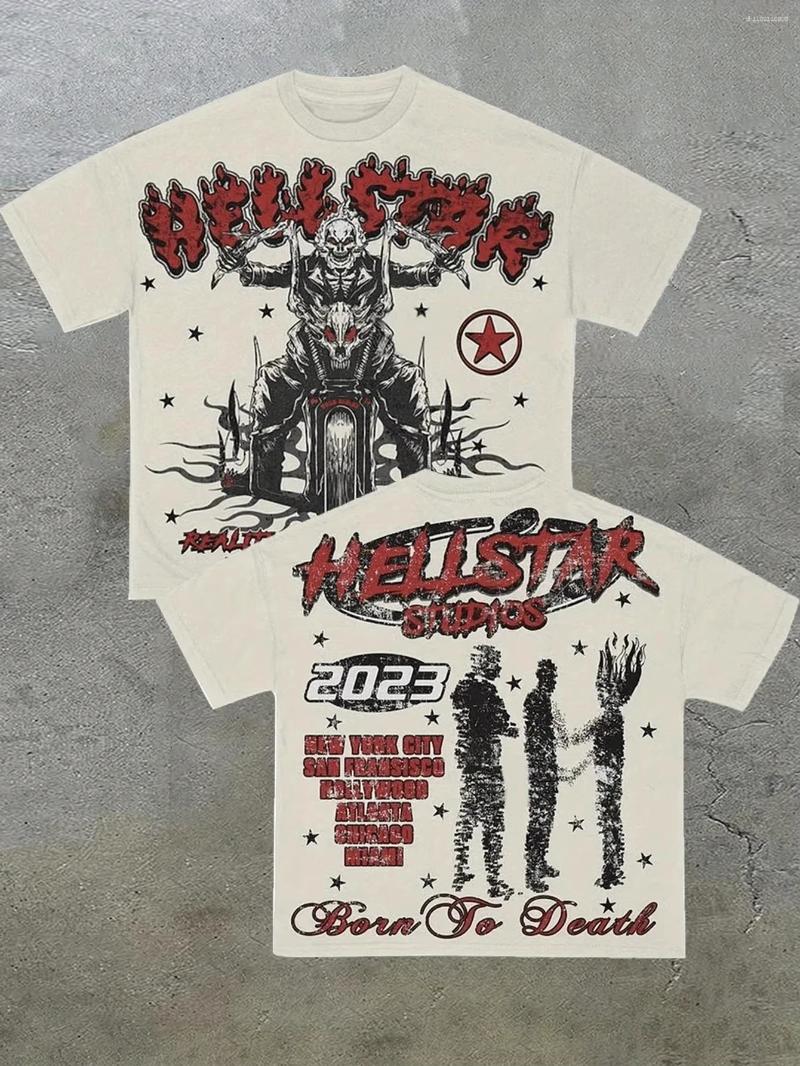 Men's T Shirts 300G Crew Neck Short Sleeve T-Shirt Vintage Hcllstar GHosr Bike Casual Double Sided Printed Cotton Fashion