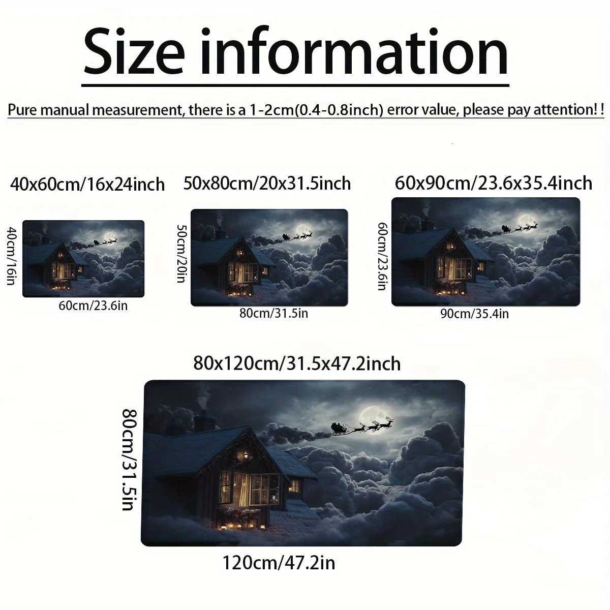 Snowy Night Christmas Door Mat Carpet Santa Sleigh Snowman Design Plush Thick Polyester Non-Slip Front Door Living Room DecorM251117