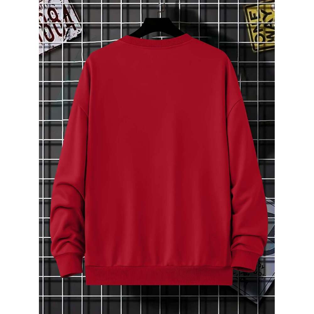 Men's Casual Polyester Sweatshirt With Creative Teddy Bear Print - Crew Neck, Loose Fit, Slight Stretch, Knit Fabric, Long Sleeve Pullover