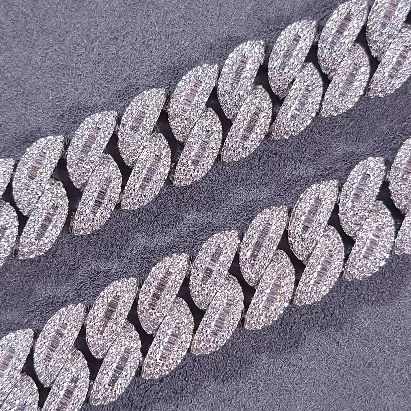 Pass Diamond Tester Bling Hip Hop Jewelry 925 Sterling Silver Baguette VVS Moissanite Iced Out Miami Cuban Link Chain for Men