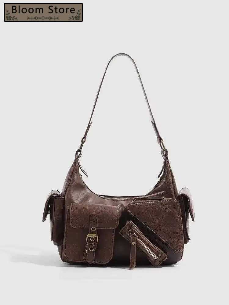 Bloom Retro Y2k Underarm Bag Purse Women High Street Leather Chic Brown Handbag Ladies Vintage Shoulder Bags Bolsos De MujerW251115