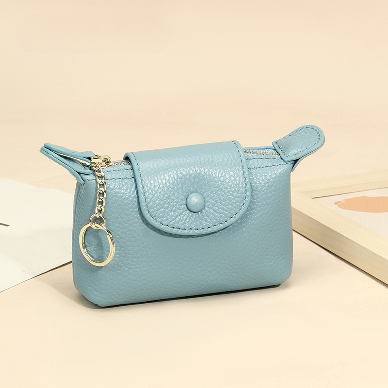 Women's exquisite small wallet solid color fashionable zipper short coin wallet soft leather real leather lychee pattern keychain designer wallet - view 9