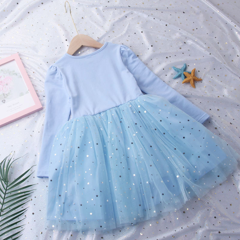 DISNEY Baby girl Frozen princess dress kids clothes Elsa long-sleeve baby pure cotton autumn clothes girl puffy dress birthday outfit.