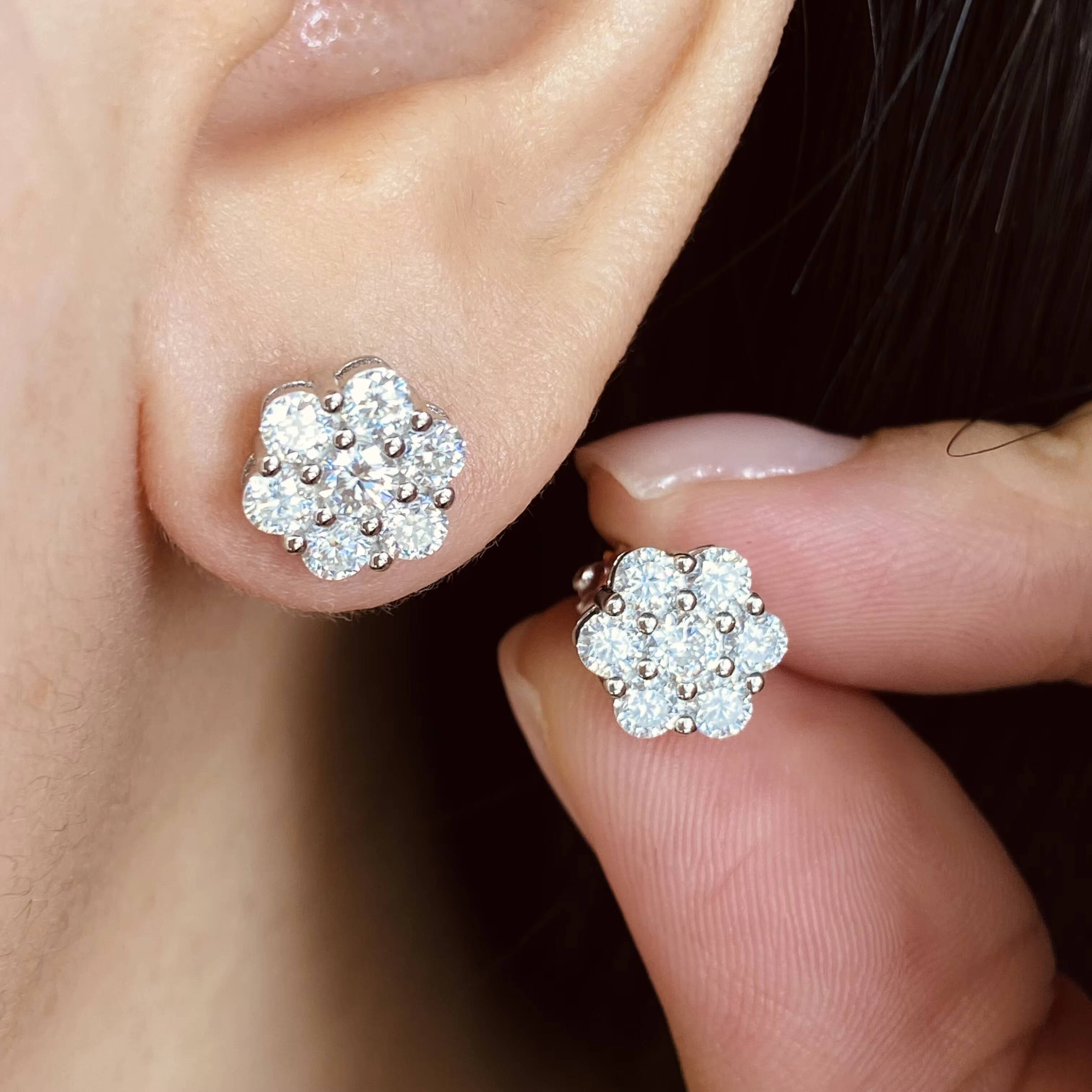 Luxury Bling Iced Out Cubic Zirconia Flower Pendant Hypoallergenic 925 Silver Jewelry Women Stud Earrings Necklace Sets