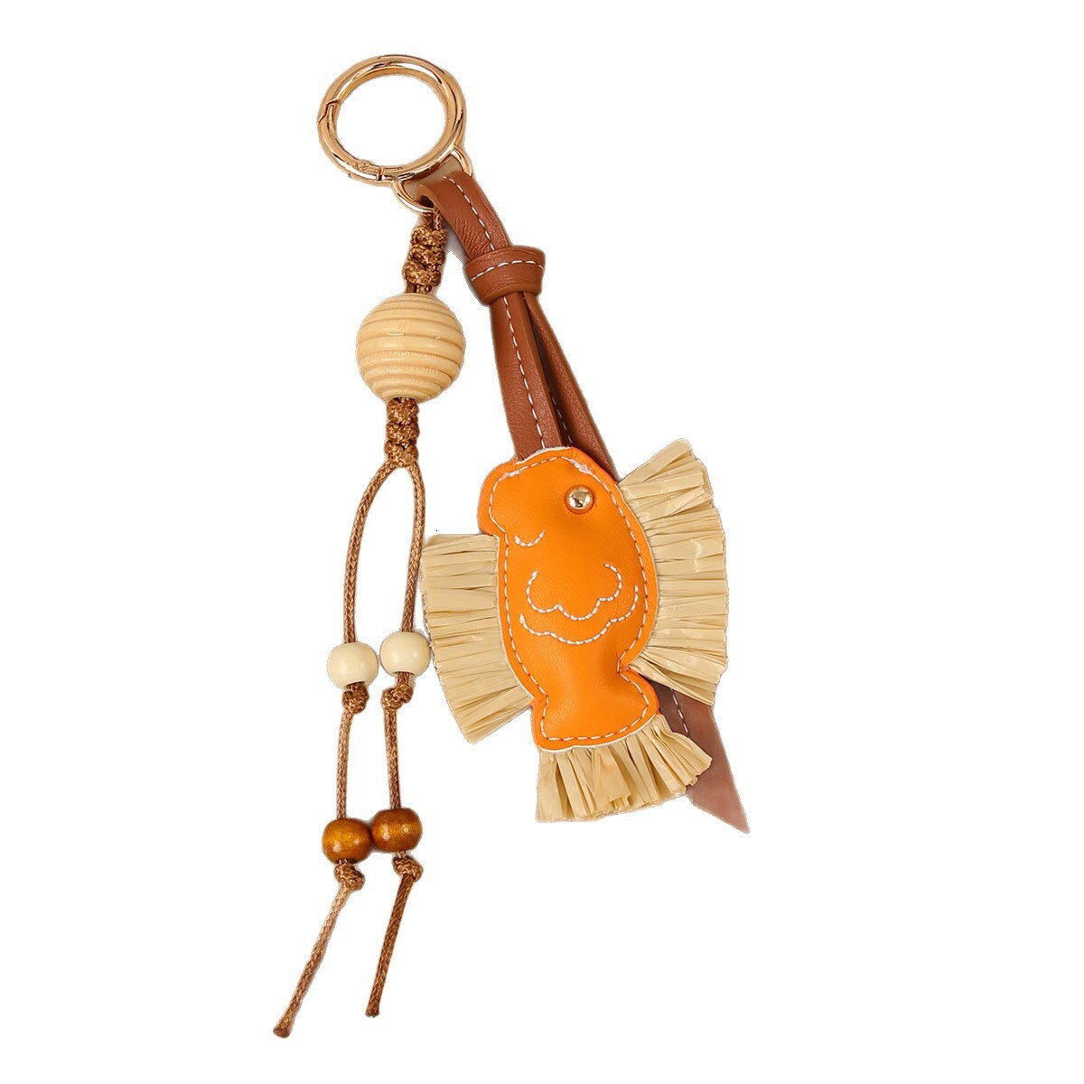 designer bag charm new year series yearly pu patchwork raffia small fish wooden bead woven rope creative bag pendant car hanging