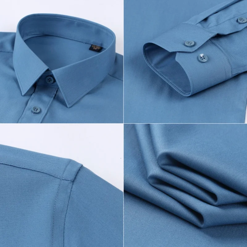 Quality Men Shirt Bamboo Fiber Long Sleeve Anti-Wrinkle Non-ironing Slim Fashion Casual Business Office White Formal Shirt 5XL 250417