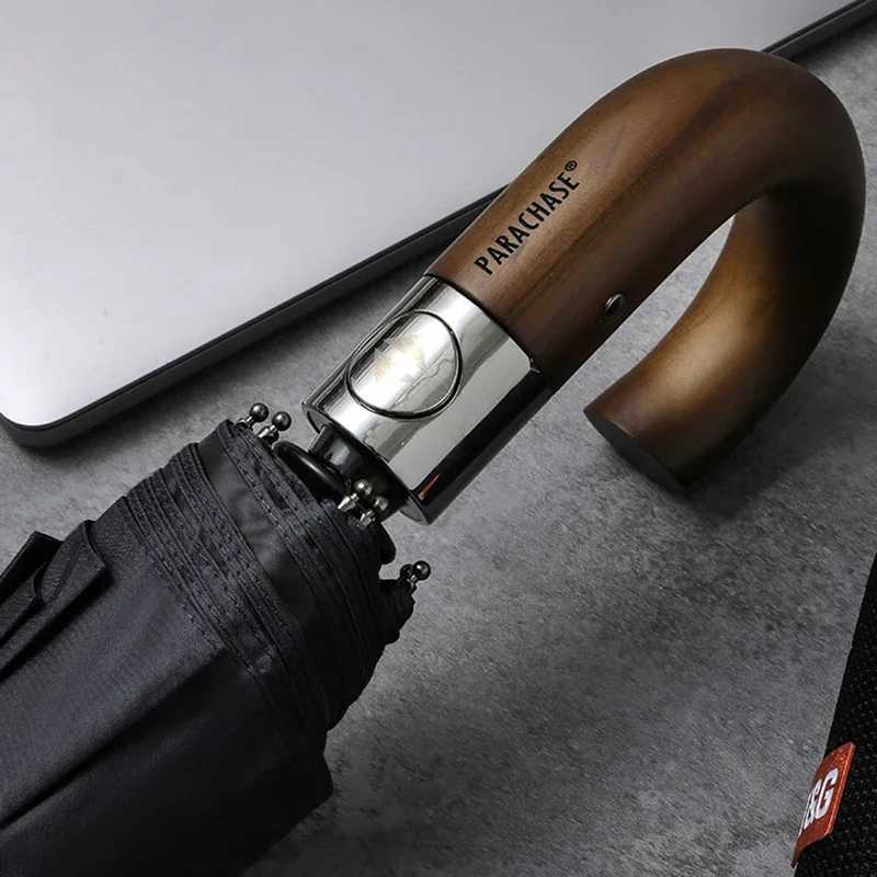 Wooden Hook Handle Clear Umbrella Automatic Business Men Big Umbrella Rain Women UV Parasol Sun Umbrella 10K Windproof C251117