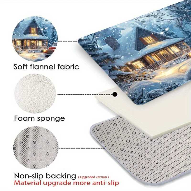 Flannel Thickness Mat - 1pc Door Mat Winter Christmas Snow Scene Non-Slip Mat Comfortable Floor Mat Merry ChristmasM251117