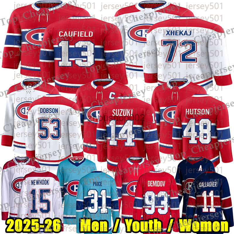 13 Cole Caufield montreal hockey jersey 14 Nick Suzuki Lane Hutson Juraj Slafkovsky canadians jersey Ivan Demidov Patrik Laine Noah Dobson Arber Xheka