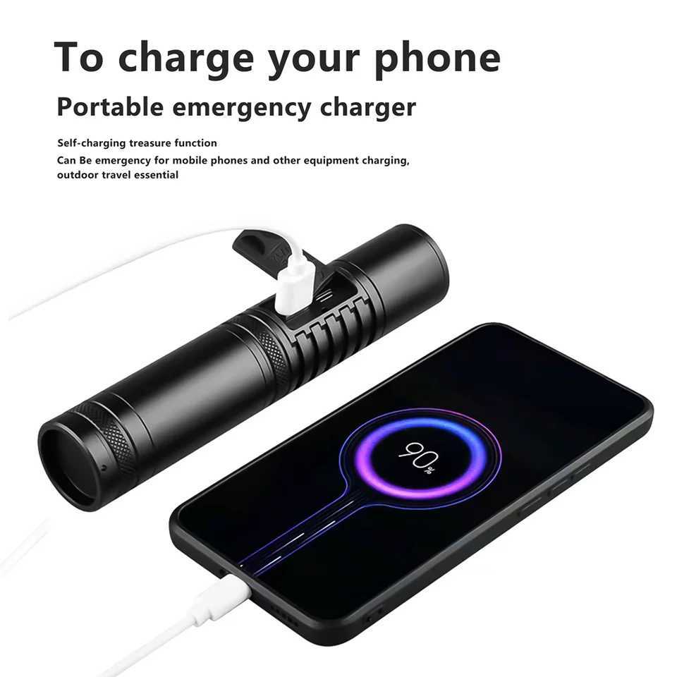 High Power Spotlight Long Range LED Flashlight With Power Type-C Charging Zoomable Aluminum Alloy Tactical Torch Outdoor Lantern M251117