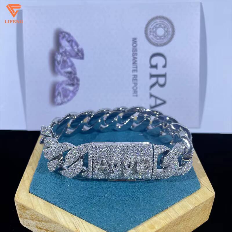 Hip Hop 16mm 3 Rows VVS Iced Out Moissanite Cuban Link Bracelet Custom High Quality 925 Silver Bracelet for Men Women