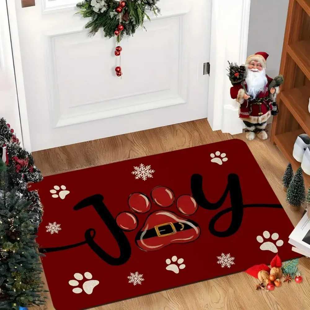 1 pcs Christmas Red Paw Print and Snowflake JOY Pattern Doormat Machine Washable Perfect for Entrance Living Room HallwayM251117