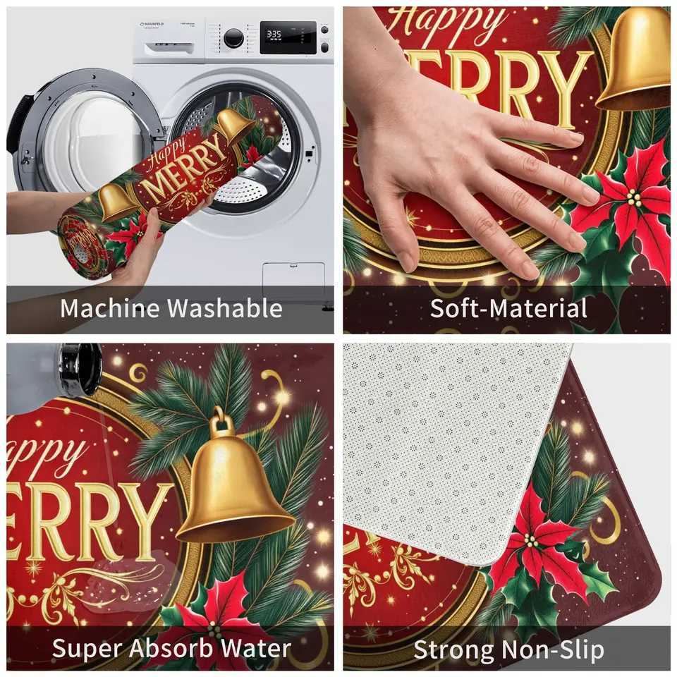 Traditional Christmas New Year 2026 Front Door Mat Anti-Slip Indoor Absorbent Doormat Garden Garage Entrance Rug CarpetM251117