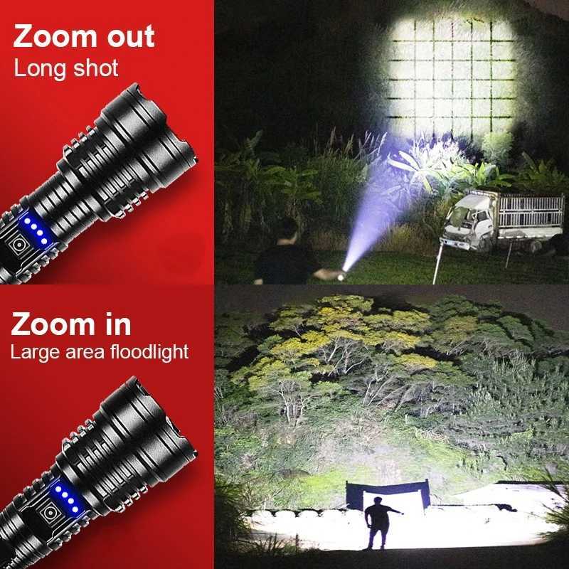 Ultra Powerful 1000000LM Flashlight Rechargeable 18650 Torch High Power XHP360 LED Flashlight Work 12H Camping Tactical Lantern M251117