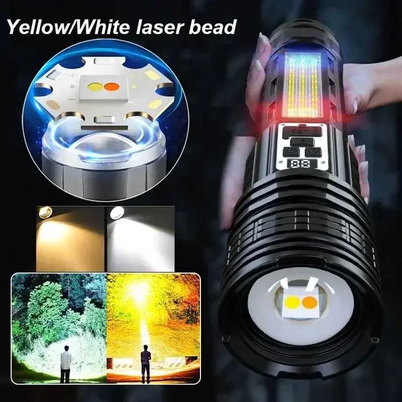 Super Big Flashlight USB Rechargeable Most Strong LED Flash Light Long Range Torch Zoom Outdoor With Digital Power Display M251117