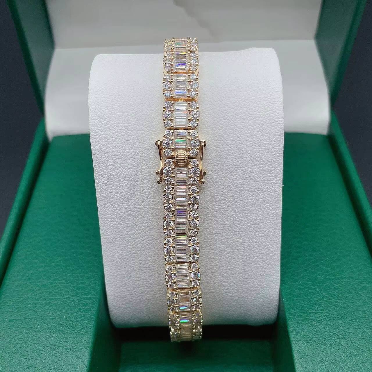Women Custom Luxury Baguette Lab Diamond Bracelet Solid 14K Rose Gold VVS Moissanite Diamond Tennis Chain Bracelet