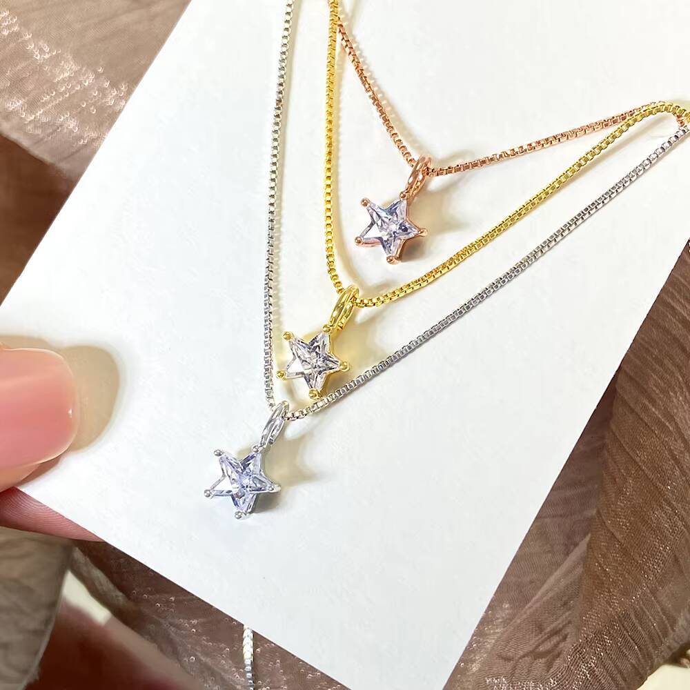 925 Sterling Silver Star Pendant Necklace Waterproof Gold Plated No Fade Wholesale Price Fine Engagement Wedding Party Zircon
