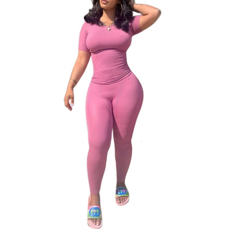 New Sport Womens Tracksuit Sexy Tight Two Piece Set Casual Workout Yoga Sets Short Sleeve Zipper Neck Top Blouse And Shorts Leisure Track Suit Outfits