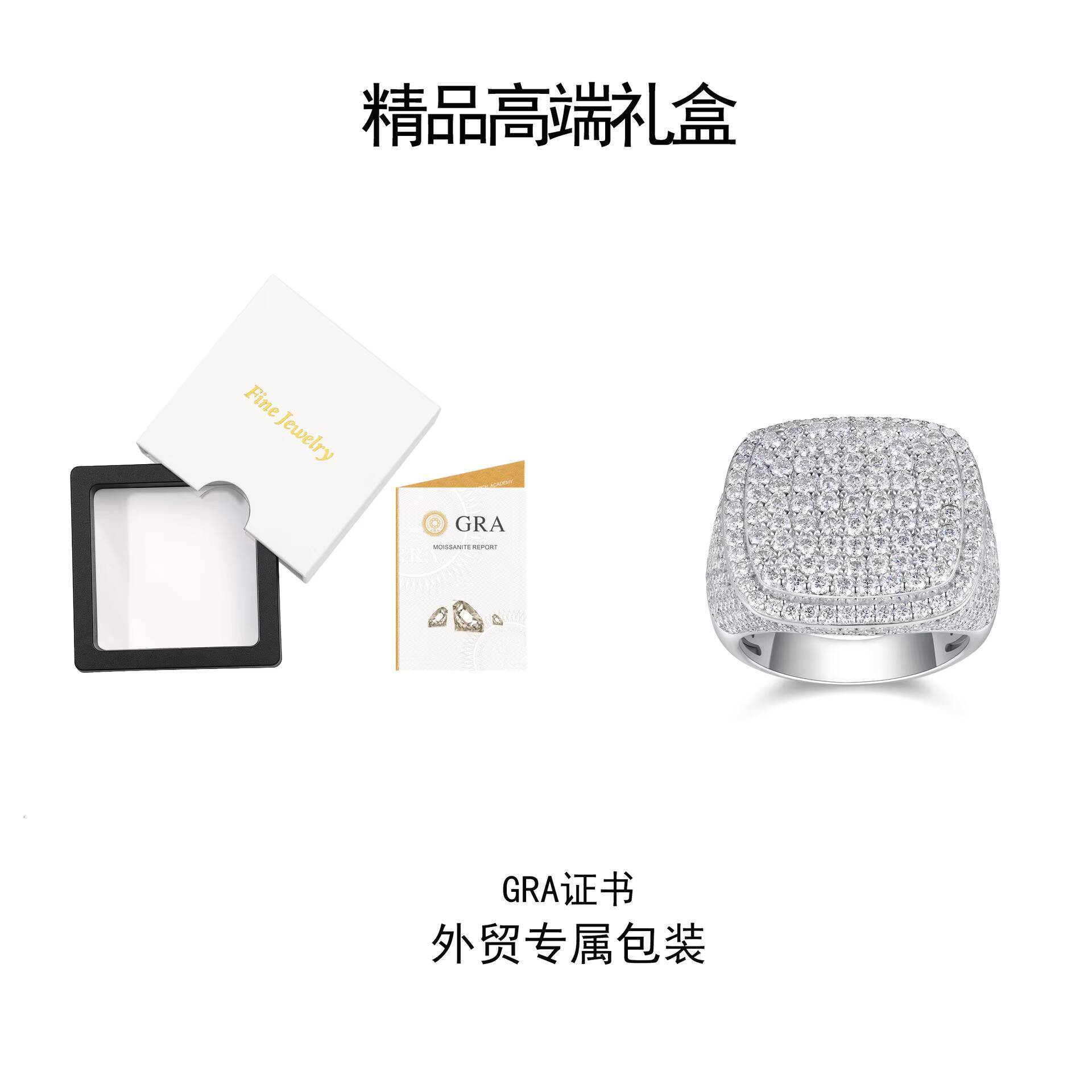 High Quality Hip Hop Jewelry Dubai Luxury Glaring Cool 925 Sterling Silver Iced Out Paved VVS Moissanite Diamond Mens Ring