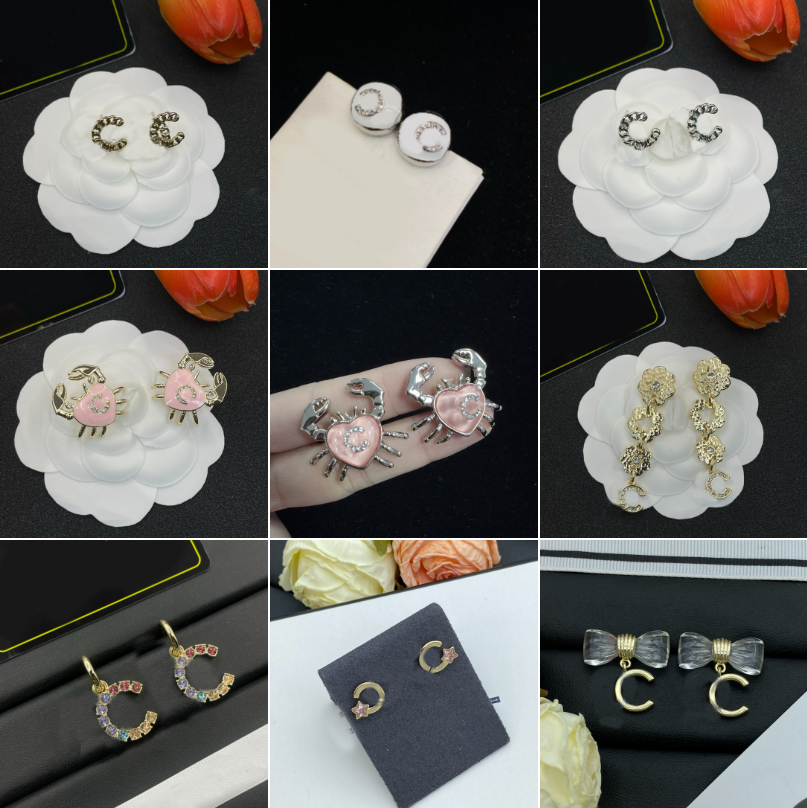 Designer Earrings Luxury Geometry Letter Stud Gold Silver Designer For Women Round Crystal Rhinestone Bow Flower Pearl Earring Ear Drop Wedding Party Jewelry