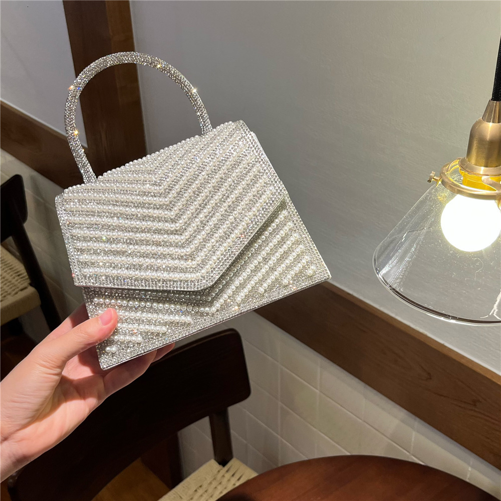 designer bag High end French shiny buning handmade Kelly banquet rhinestone small square hand-held crossbody bag