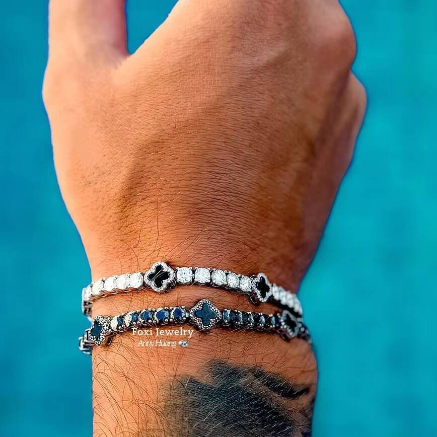 Trendy Hip Hop Jewelry Women Men 13mm Moissanite Cross Bracelet S925 Silver Iced Out Diamond Tennis Clover Bracelets Gra