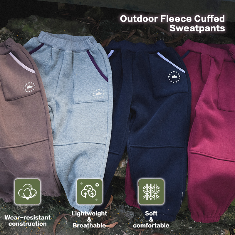 Trousers Kids' Outdoor Fleece Cuffed Sweatpants, Water-Repellent Textured Mountain-Style Joggers, New Season Hiking & Daily Wear 25AG2030