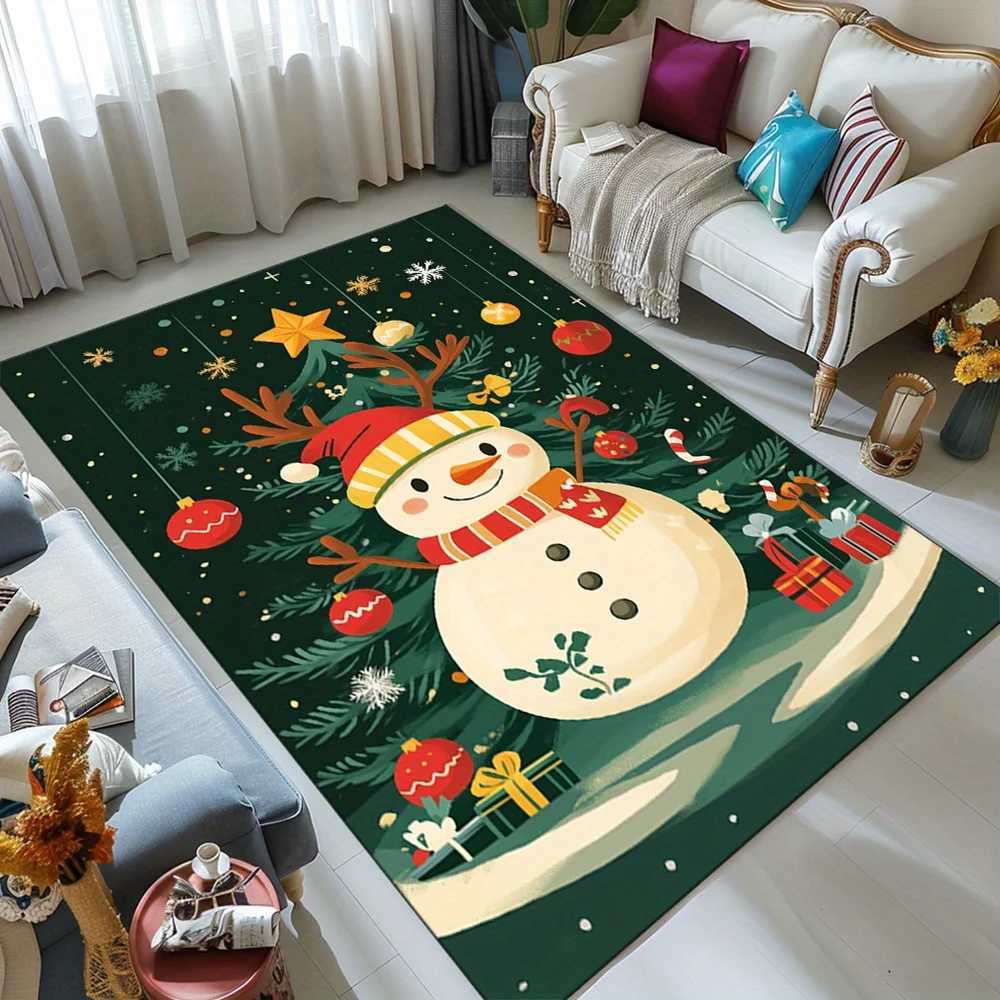 Snowman Christmas Area Rug Polyester Velvet Carpet Mat Large Size Thick Household Decorative Rug for Bedroom KitchenM251117