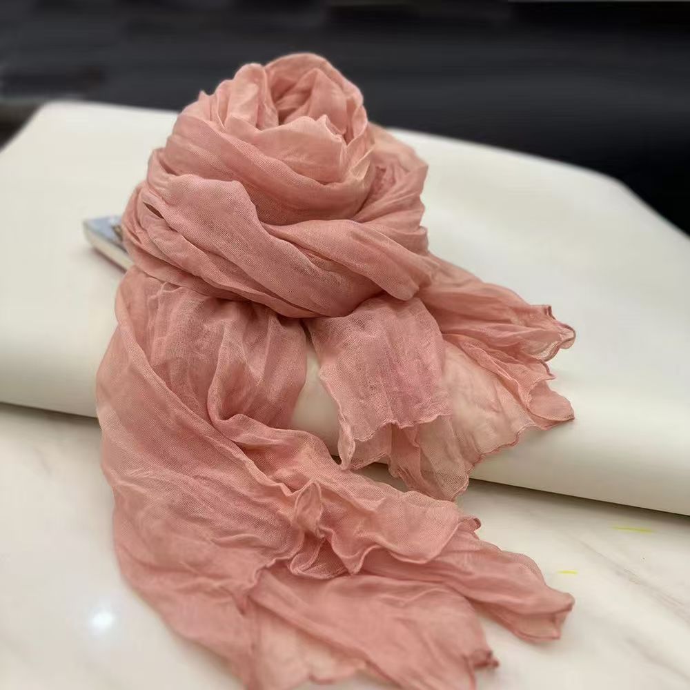 T497 new cotton and linen scarf female retro solid color long shawl literary pleated thin spring and autumn warm neck collar