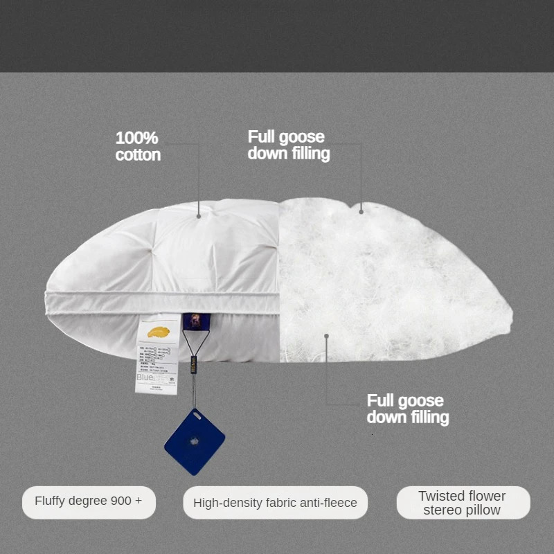 95% Goose Down Pillow White Cotton PillowCover Rectangle Bedroom Sleep 5-Star el Pillow Low-Mid-high Pillows for Sleeping 250409